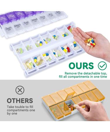 Mericargo Weekly Pill Organizer Easy Fill 7-Day Medication Box for Vitamins & Fish Oil Push-Button Design Large Capacity Purple - Buy Online on GoSupps.com