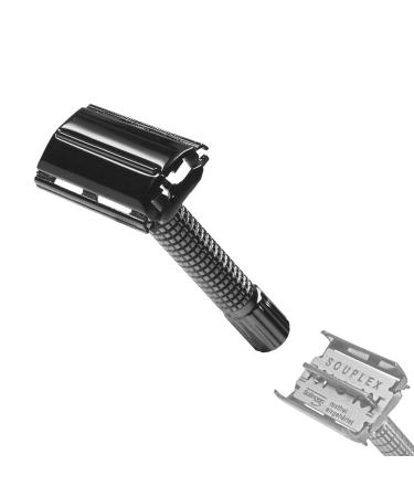 Buy Safety Razor Butterfly Set - 3-Piece Black Chrome with Leather Case & Blades - International Shipping Available - Buy Online on GoSupps.com