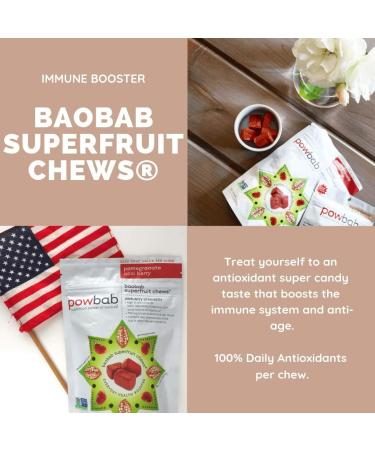Powbab Baobab Superfruit Chews - 750mg Raw Organic Baobab Powder, Immune Boosting Superfood with 100% Antioxidants for Cold Season. Acai Berry & Pomegranate Supplement, Non GMO - 30 Chews - Buy Online on GoSupps.com