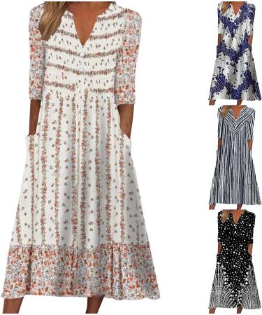 Womens Casual Boho Dress - Short Sleeve V Neck Pocket - Pink - Size XX-Large - Buy Online on GoSupps.com