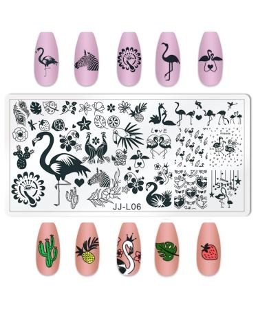 Runrayay Nail Art Stamp Plate - Flamingos Series | DIY Nail Stamping Templates for Creative Designs with Birds Leaves & Flowers - Buy Online on GoSupps.com