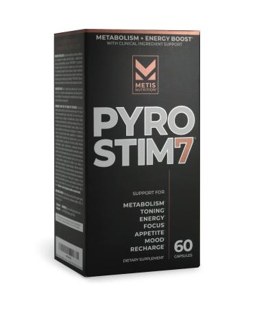 METISNutrition Pyro Stim 7 Metabolism Booster Fat Loss Support Energy Boost - Once-A-Day Thermogenic with Teacrine for Focus Appetite Control Muscle Toning and Mood Control (60 Capsules)