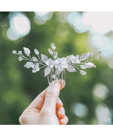 Unicra Silver Flower Wedding Hair Comb - Bridal Side Accessory with Sparkly Crystal, Perfect Hair Piece for Women and Girls - Buy Online on GoSupps.com