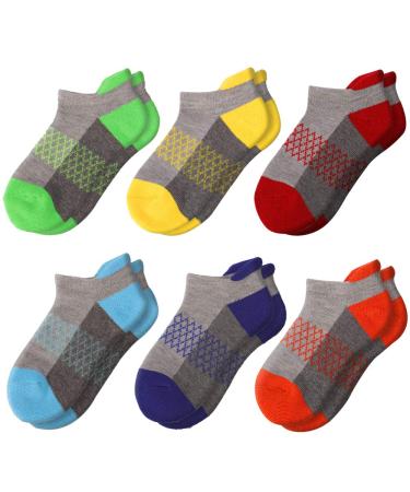 Comfoex Boys Socks 6 Pairs Ankle Athletic Sock Half Cushioned Low Cut Socks For Little Big Kids Grey 6 Pairs 4-7 Years