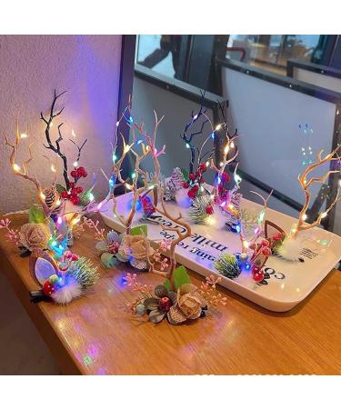 Prosy LED Christmas Glowing Hairpin Floral Hair Clips Light up Elk Antlers Feathers Berry Pine Cones Headdress Party Decorative for Women Girls (A-Yellow) - Buy Online on GoSupps.com