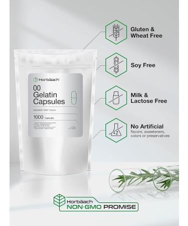 Empty Capsules Size 00 | 1000 Clear Gelatin Capsules | Resealable Bag | Non-GMO Gluten Free | By Horbaach - Buy Online on GoSupps.com