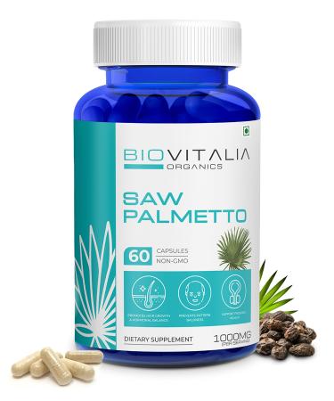 BIOVITALIA ORGANICS Biovitalia Saw Palmetto Extract Capsules 1000 mg Hair Growth Dietary Supplement | Supports Prostate Health and Urinary Function for Men and Women - 60 Capsules