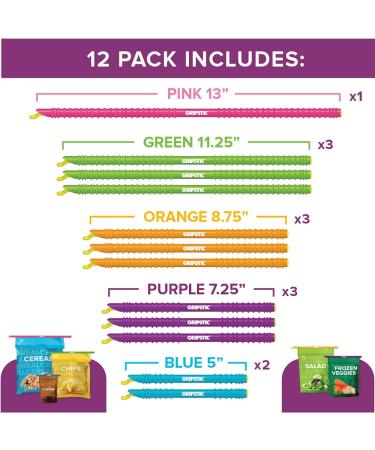 GRIPSTIC Bag Sealer - Reusable Chip Clips for Airtight Seal on Food Storage Bags - 12ct Variety Pack - Buy Online on GoSupps.com