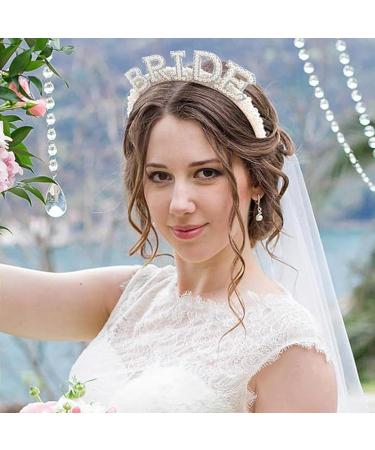 Pearl Bride Headband White Bride To Be Headband Rhinestone Bachelorette Hen Party Accessories Wide Bridal Hair Band for Wedding Party Decorations Bridal - Buy Online on GoSupps.com
