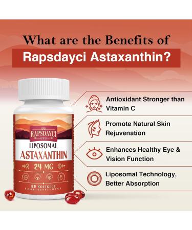 Liposomal Astaxanthin 24mg Supplement - Powerful Antioxidant for Eye & Immune Health - Superior Absorption - 60 Count - Buy Online on GoSupps.com