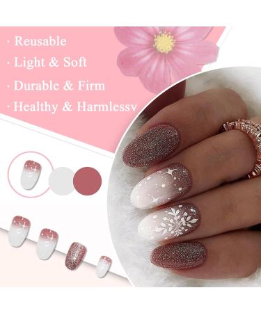 24 PCS Christmas Almond False Nails - French White Snowflakes Press On Acrylic Full Cover Fingernails for Women & Girls - Buy Online on GoSupps.com