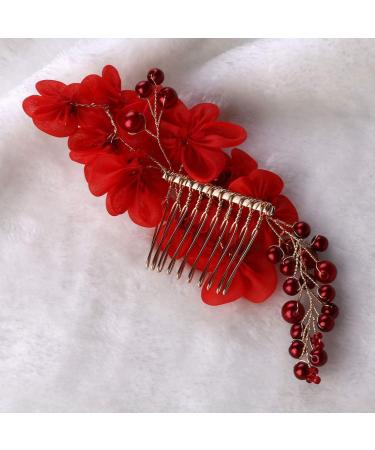 LALAFINA Wedding Hair Comb Artificial Flower Hair Barrettes Pearl Rhinestone Bridal Hair Clip for Women Girls (Red) - Buy Online on GoSupps.com