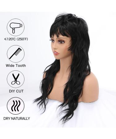 BESUTNG 80s 90s Mullet Wig for Black Women - 22 inch Long Black Synthetic Split Wig with Bangs and Fringe for Cosplay - Buy Online on GoSupps.com