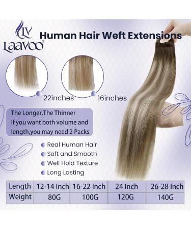 LAAVOO Weave Weft Real Hair Extensions - Balayage Blond Dark Brown Light Brown 45cm Tress Extensions for Sewing - 100g #3/8/24 - Buy Online on GoSupps.com