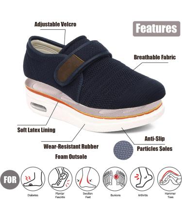 Men's Edema Shoes for Swollen Feet - Wide Width Diabetic Shoes with Adjustable Closure for Elderly - Non-Slip Air Cushion Sneakers in Blue (Size W10/M9) - Buy Online on GoSupps.com