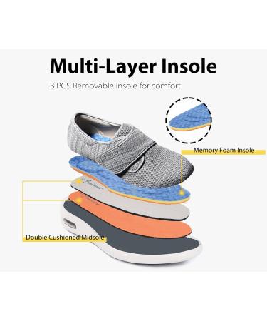 ERLESEN Diabetic Shoes for Women and Men - Extra Wide Velcro Closure - Edema and Swollen Feet Relief - Adjustable Elderly Footwear - 7X Wide Grey - Buy Online on GoSupps.com