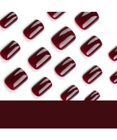 Buy Mouyouglow Press On Nails - Cherry Red Squoval Glossy Fake Nails with Glue | Artificial Fingernails Q29 - Perfect for Easy Nail Art - Buy Online on GoSupps.com