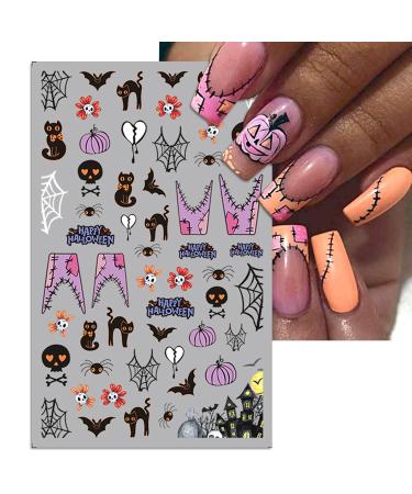 Halloween Nail Art Stickers - 3D Spider-Web & Bat Designs Pumpkin & Horror Mask Decals - 5 Sheets for DIY Nail Decoration - Buy Online on GoSupps.com