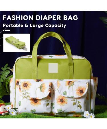 SONARIN Large Capacity Waterproof Baby Changing Tote Bag - Stylish Portable Diaper Bag with Shoulder Strap & Changing Mat, Sunflower Design - Buy Online on GoSupps.com