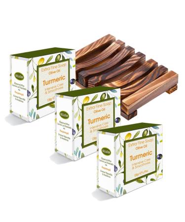 Extra Fine Olive Oil Soap 100% Natural w/ Organic Ingredients Therapeutic Fine Spa Soaps product of Greece 4.5oz Each (Turmeric Intensive Care)