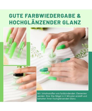 Aokitec 15-Piece Green Glitter Dipping Powder Nail Set | Beginner-Friendly Acrylic Nails | Perfect Gifts for Women | Multicolored Dip Gel Set - Buy Online on GoSupps.com