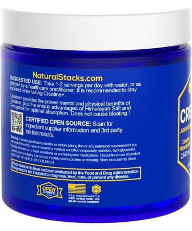 NATURAL STACKS Creatine Monohydrate Pills 2500mg - Boost Muscle Building & Brain Health | 120 Maximum Absorption Capsules with Himalayan Salt & Fenugreek - Buy Online on GoSupps.com