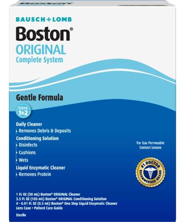 Contact Lens Solution by Boston, Boston Original Complete System for Gas Permeable Contact Lenses, 1 Fl Oz Original Cleaner, 3.5 Fl Oz Solution, 5 One Step Liquid Enzymatic Cleaners and 1 Lens Case