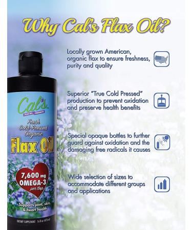 Cal's Flax Oil - 32oz Organic Pure Essential Unrefined Cold-Pressed Flaxseed Oil - Buy Online on GoSupps.com