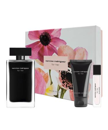 Narciso Rodriguez FOR HER Gift Set (Eau de Toilette 3.3 Fl.Oz + Eau de Toilette Mini 0.33 Fl. Oz + Body Locion 1.6 Fl. Oz)