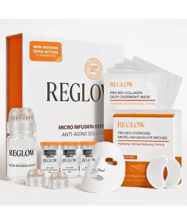 ReGlow Complete Anti-Aging & Radiance Kit Award Winning Stem Cell + Exosome Micro-Infusion System Bio-Collagen Overnight Mask & Micro-Infusion Eye Patches