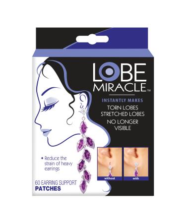 Lobe Miracle- Clear Earring Support Patches - Earring Backs For Droopy Ears - Ear Care Products for Torn or Stretched Ear Lobes (60 Patches)