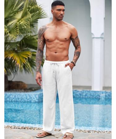COOFANDY Mens Linen Loose Casual Lightweight Elastic Waist Yoga