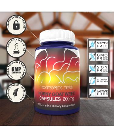 Nootropics Depot Horny Goat Weed Capsules 200mg | 30 Count | Minimum 50% Icariin | Epimedium brevicornum - Buy Online on GoSupps.com