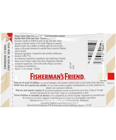 Fisherman s Friend Sugar Free Honey-Lemon | For Temporary Relief of Cough Sore Throat & Nasal Congestion | No Sugar | Halal Vegan Kosher & Gluten Free | 8 Packs of 22 Lozenges (176 Total Count) - Buy Online on GoSupps.com