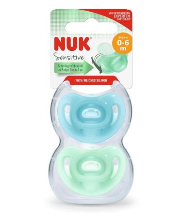 NUK Sensitive Pacifier for 0-6 Months | 100% Silicone BPA-Free | Gentle for Delicate Skin | Blue & Green 2-Pack - Buy Online on GoSupps.com