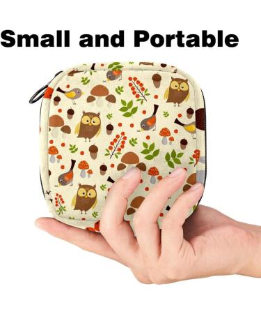Forest Owl Mushroom Pattern Menstrual Cup & Sanitary Napkin Storage Bag - Portable Zip Pouch for Teens & Women | Eco-Friendly Design - Buy Online on GoSupps.com