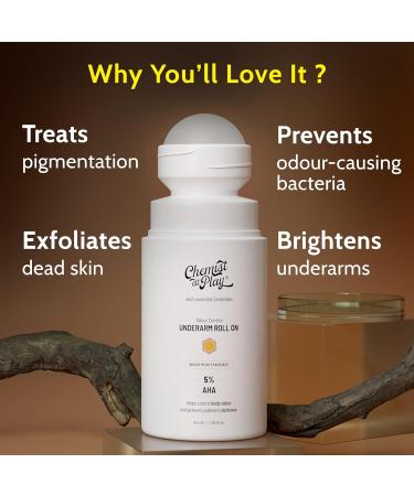 UnderArm Roll-On with 5% AHA Lactic Acid & 1% Mandelic Acid | Prevents Body Odour Brightens Skin & Exfoliates Underarm | For Sensitive Skin | Woody Musk Fragrance | 40ml 1.4 Fl Oz (Pack of 1) Woody Musk - Buy Online on GoSupps.com