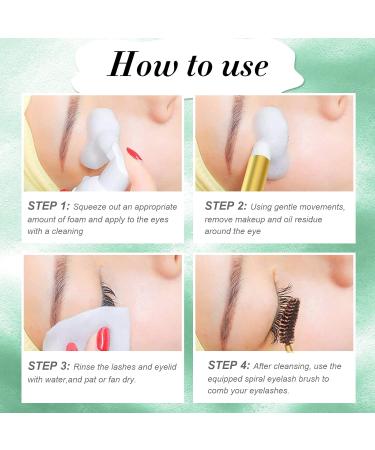 Eyelash Extension Shampoo 50ml + Brush and Mascara Wand Foaming Eyelid Cleanser Eyelash Extension Cleanser Foam Eyelash Wash and Eyelash Bath for Extensions (Green) - Buy Online on GoSupps.com