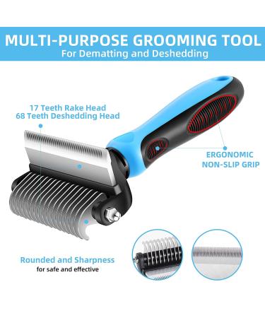 ACKZOT Undercoat Rake for Dogs & Cats - 2 in 1 Dematting Comb & Deshedding Brush - Gently Removes Loose Undercoat, Mats, and Tangled Hair - Blue - Buy Online on GoSupps.com