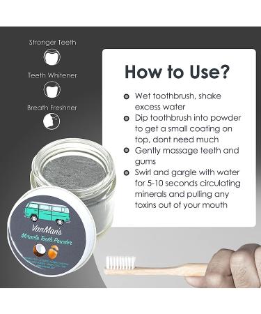 Vanman's Miracle Tooth Powder - 2 oz Teeth Whitening Powder with Coconut Charcoal & Egg Shell Powder - Fluoride Free Dental Care for Healthier Teeth - Buy Online on GoSupps.com