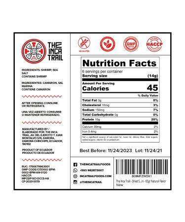Inca Trail Dried Shell-On Shrimp 85g - Gluten-Free Organic High Protein Snack | No MSG, Natural Umami Flavor - 3oz (1 Pack) - Buy Online on GoSupps.com