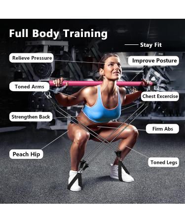 Pilates Bar Kit with Resistance Bands - 3-Section Bar, 4x Resistance Bands - Pink (30lbs, 4lbs) - Full Body Workout Equipment - Buy Online on GoSupps.com