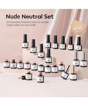 Modelones 24 Pcs Gel Nail Polish Set 20 Colors Nude Pink White Nail Polish Neutral Brown Glitter Gel Polish Set with Bond Primer Glossy & Matte Top Base Coat Soak Off LED Manicure Gifts White Glitter Brown - Buy Online on GoSupps.com