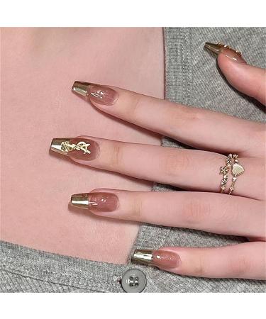 Press on Nails Long Fake Nails 24Pcs Shiny Golden False fingernail with Self-Adhesive Jelly Nail Glue Tabs Press On False Nails - Buy Online on GoSupps.com