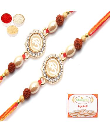 Ghasitaram Gifts Rakhi for Brother Rakhis Online - Set of 2 Om The Mystique of Truth Rakhi with 200 GMS of Kaju katli 2 Rakhi with 200 GMS of Kaju katli
