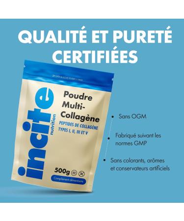 Incite Nutrition Multi Collag ne Poudre Non Aromatis e 500 g. Source de Collagene Types 1 2 3 et 5. Compl ment pour la Peau les Articulations les Os les Cheveux et la R cup ration Musculaire. 500 g (Lot de 1) - Buy Online on GoSupps.com