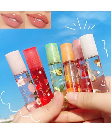 6 Pcs Fruit Lip Oil Hydrating Lip Glow Oil Lip Gloss Long-lasting Nourishing Moisturizer Lipstick Set