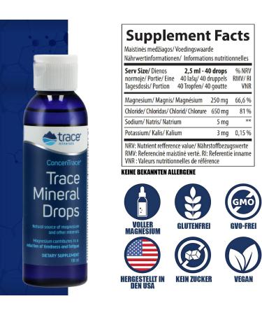 Trace Minerals Concentrace Drops | 72+ Ionic Minerals & Magnesium | Low Sodium Electrolyte Hydration | 118 ml - Buy Online on GoSupps.com