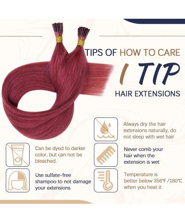 Runature Keratin Bonding Extensions - 40cm I-Tip Real Hair 20g Remy Fusion Extensions 25 Strands - Burgundy #Castle - Buy Online on GoSupps.com