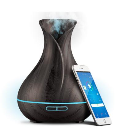 Smart WiFi Wireless Essential Oil Aromatherapy 400ml Ultrasonic Diffuser & Humidifier with Alexa & Google Home Phone App & Voice Control - Create Schedules - LED & Timer Settings Dark Brown